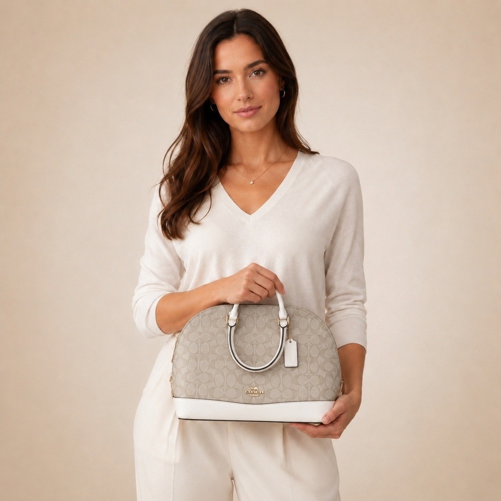 Coach Satchel Womens Khaki White Sierra Signature Canvas Dome Bag F58287
